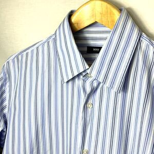 Boss Hugo Boss Classic Blue Striped Men's Long Sleeve Dress Shirt Size 17 34/35